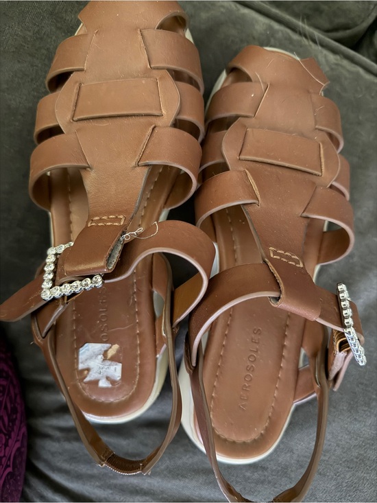 AEROSOLES Shoes - AEROSOLES Brown Strappy Sandals with Sparkle Buckle